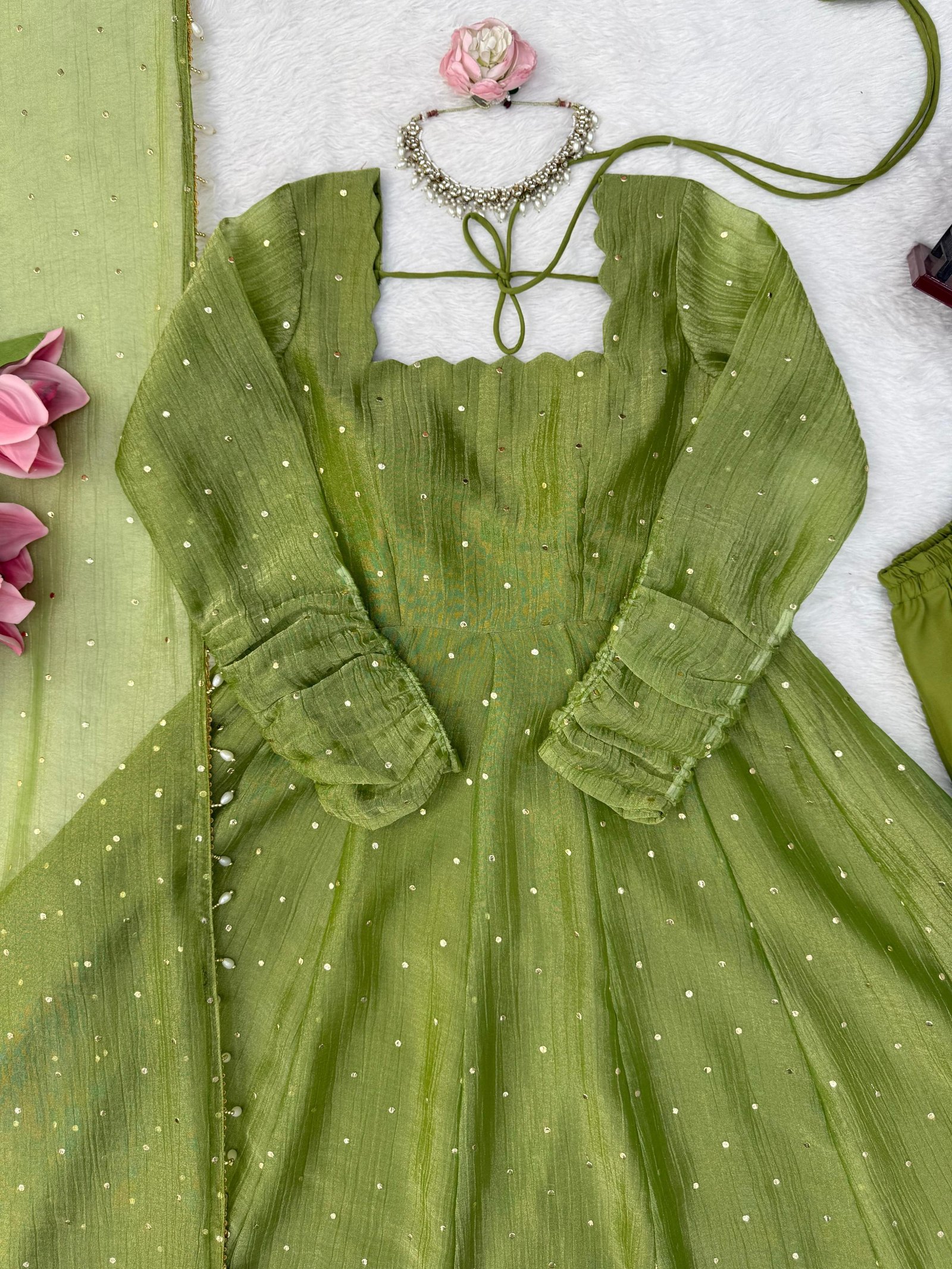 Green Dream Gown💚Anarkali Bottom with Dupatta set