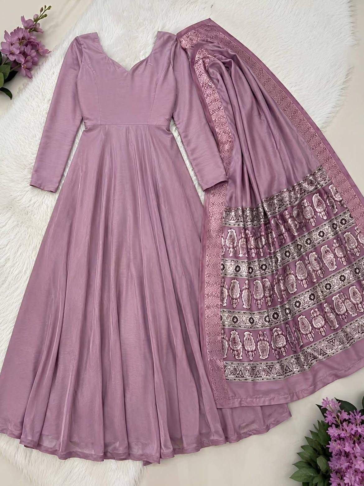 Elegant Flared Gown with Designer Dupatta