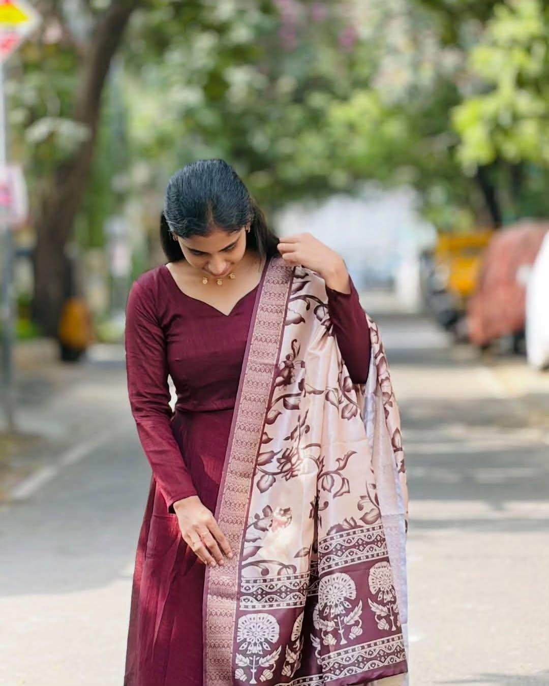 Elegant Flared Gown with Designer Dupatta