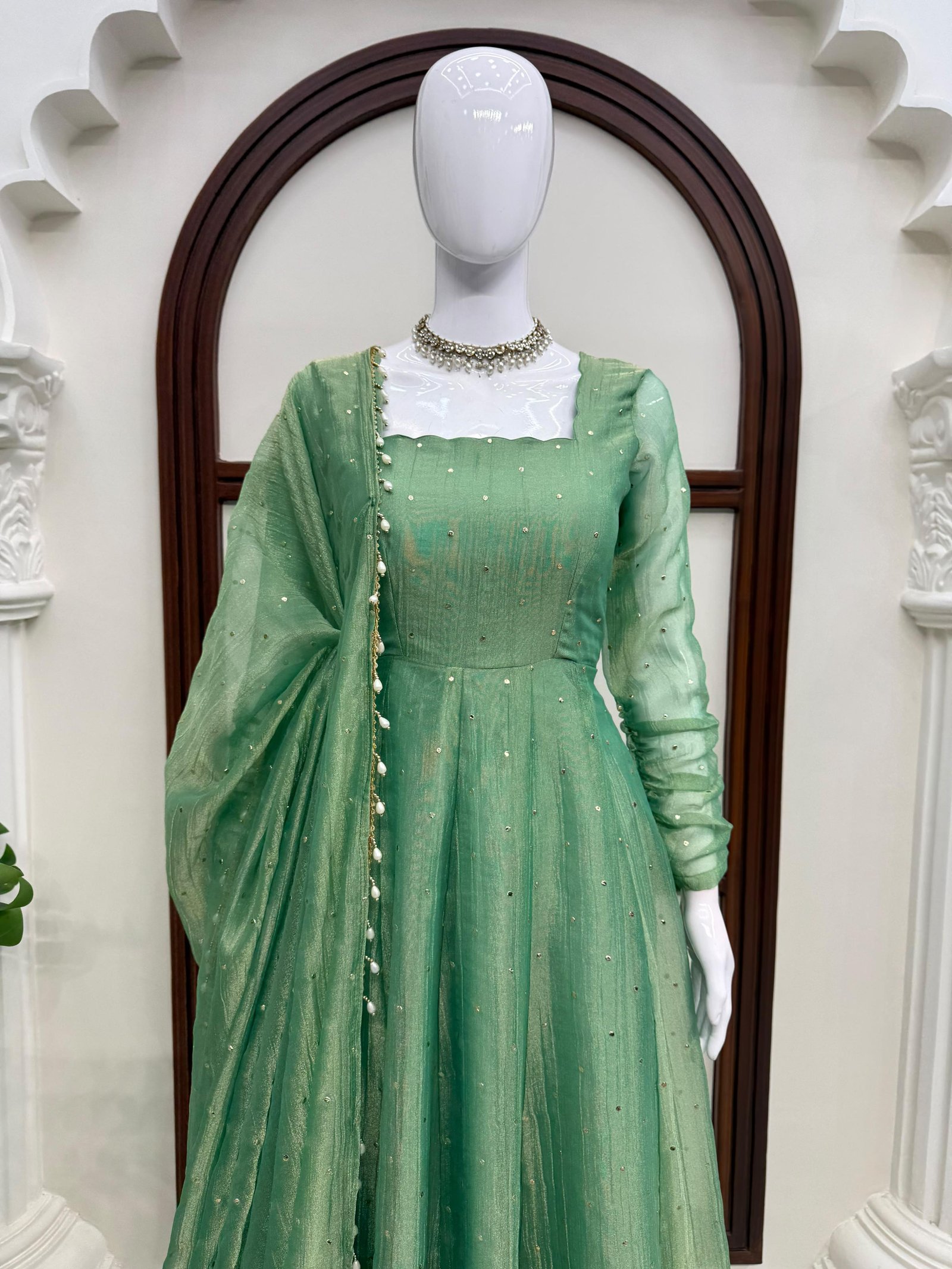 Green QUEEN Gown💚Anarkali Bottom with Dupatta set