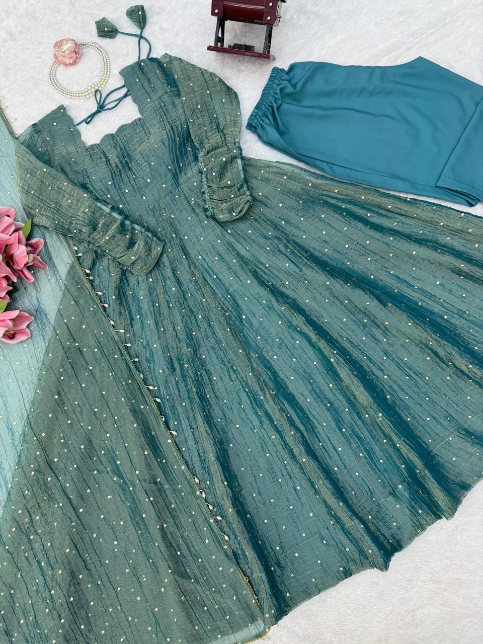 Blue Princess💙Anarkali Bottom with Dupatta set