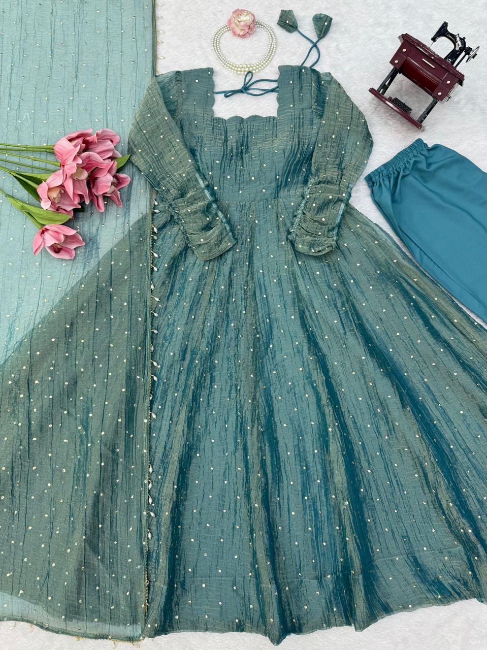 Blue Princess💙Anarkali Bottom with Dupatta set