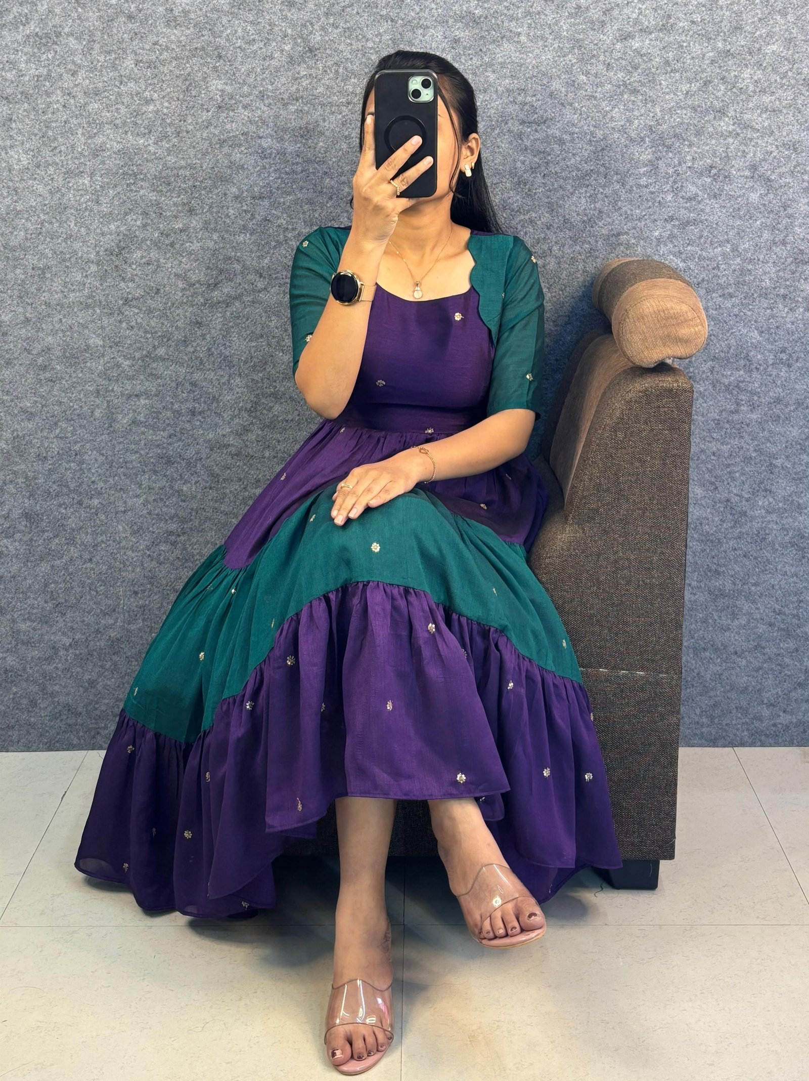 Exclusive Multi-Colour Designer Embroidery Vichitra Silk Maxi Gown