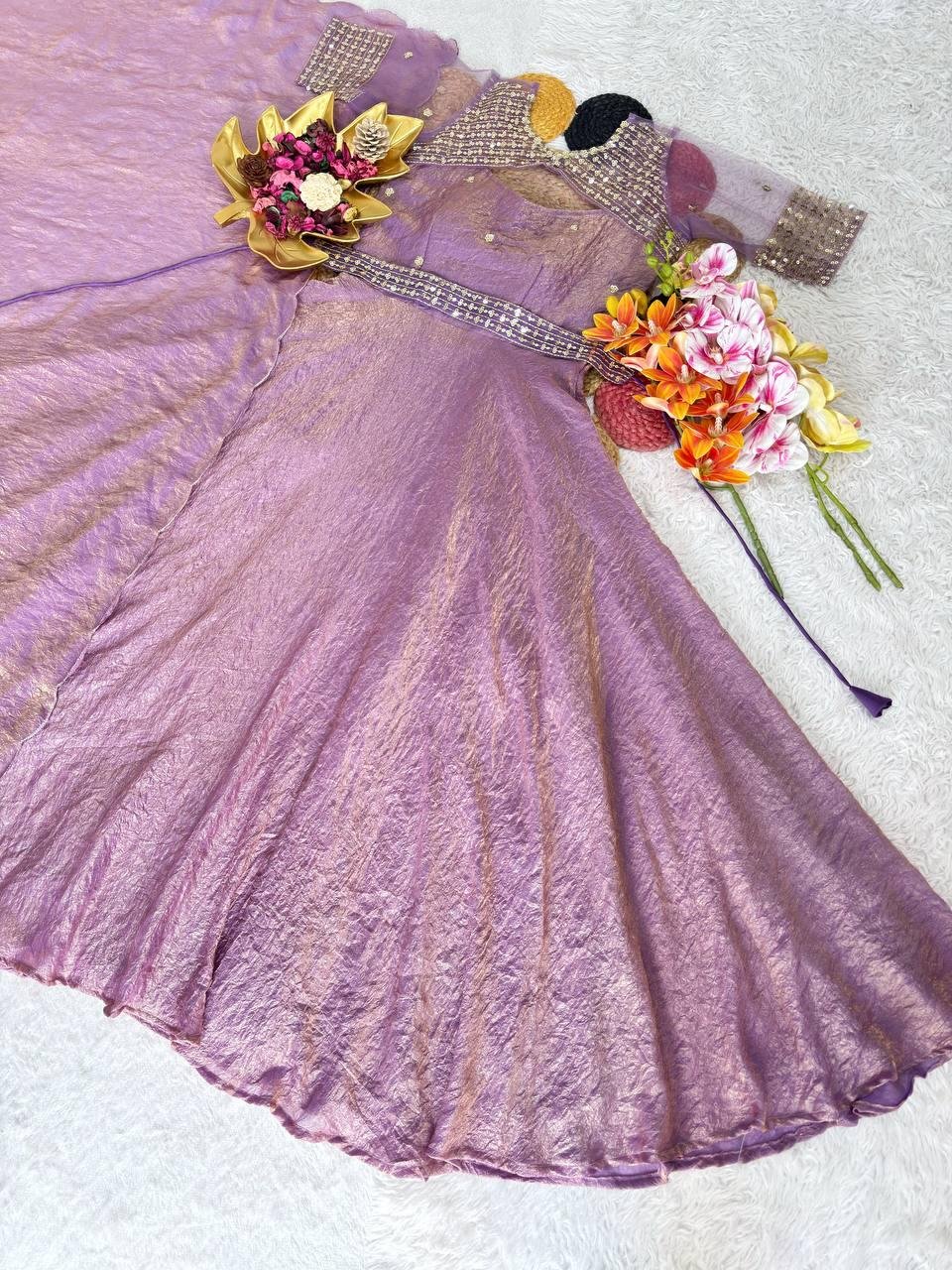 Glamorous Sequins Embroidered Gown With Koti & Dupatta