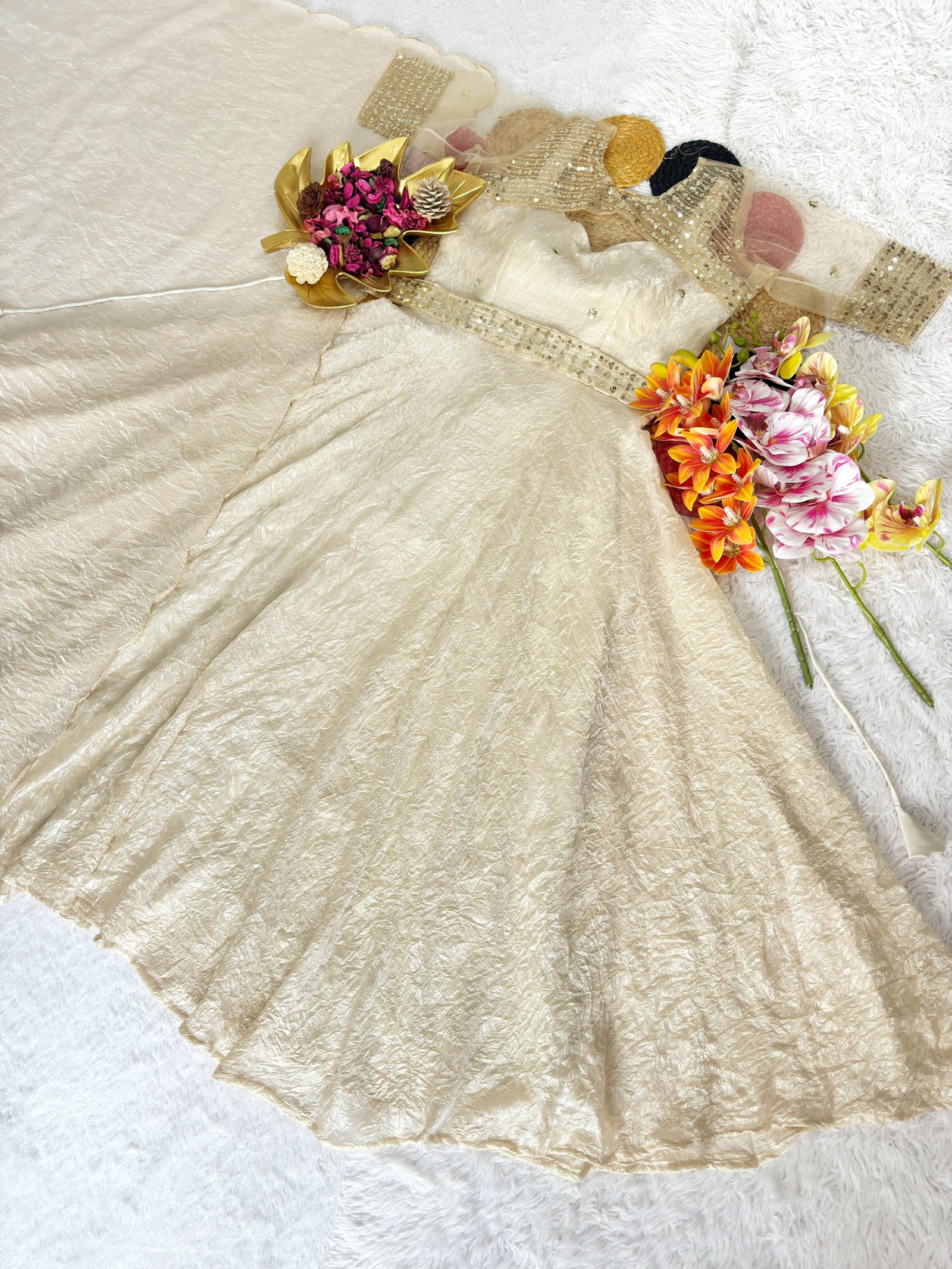 Glamorous Sequins Embroidered Gown With Koti & Dupatta