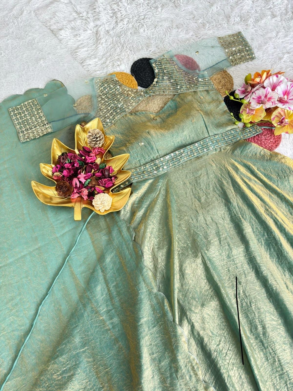 Glamorous Sequins Embroidered Gown With Koti & Dupatta